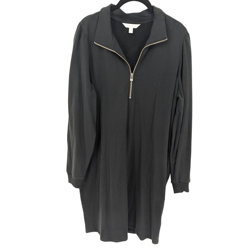 Garnet Hill Dress Womens Large Black Long Sleeve Quarter Zip‎ Pockets Athleisure